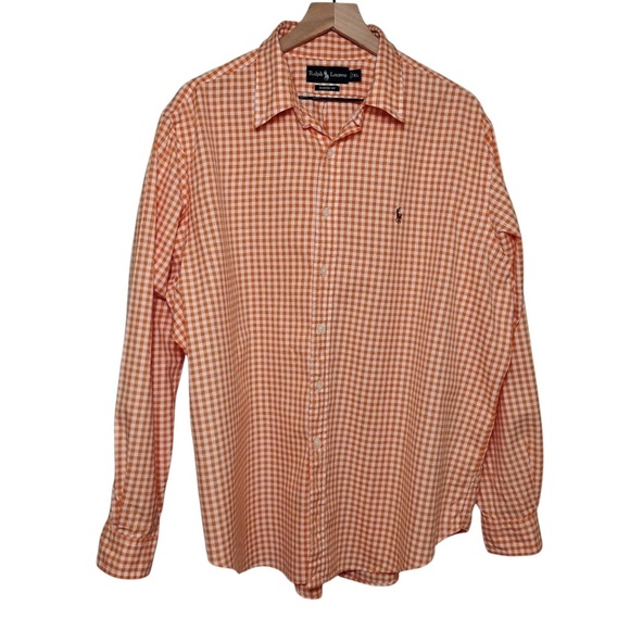 Ralph Lauren Orange/White Classic Fit Gingham Oxford Button Down (Brown Pony) XL - Picture 1 of 10